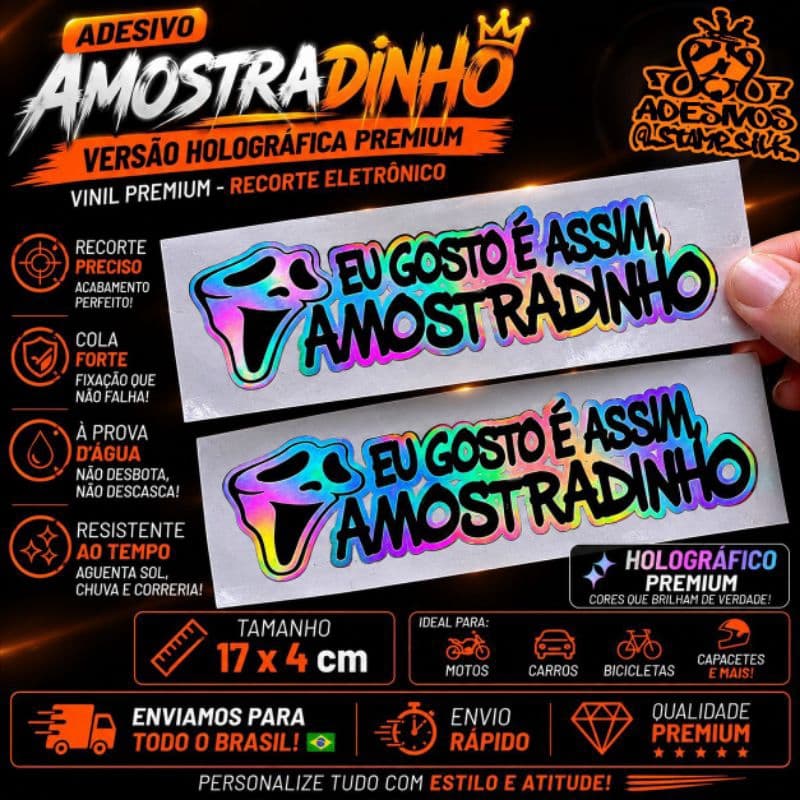 🔥 Adesivo AMOSTRADINHO HOLOGRÁFICO 17x4cm Vinil PREMIUM À Prova D'Água
