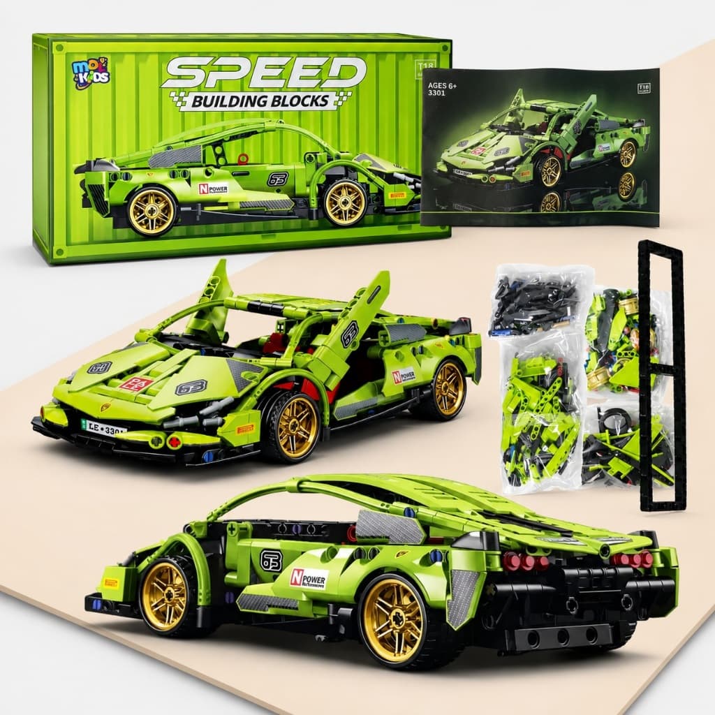 Carro Esportivo de Fricção Em Blocos de Montar - Lamborghini Sian - 451 peças - Brinquedo Educativo