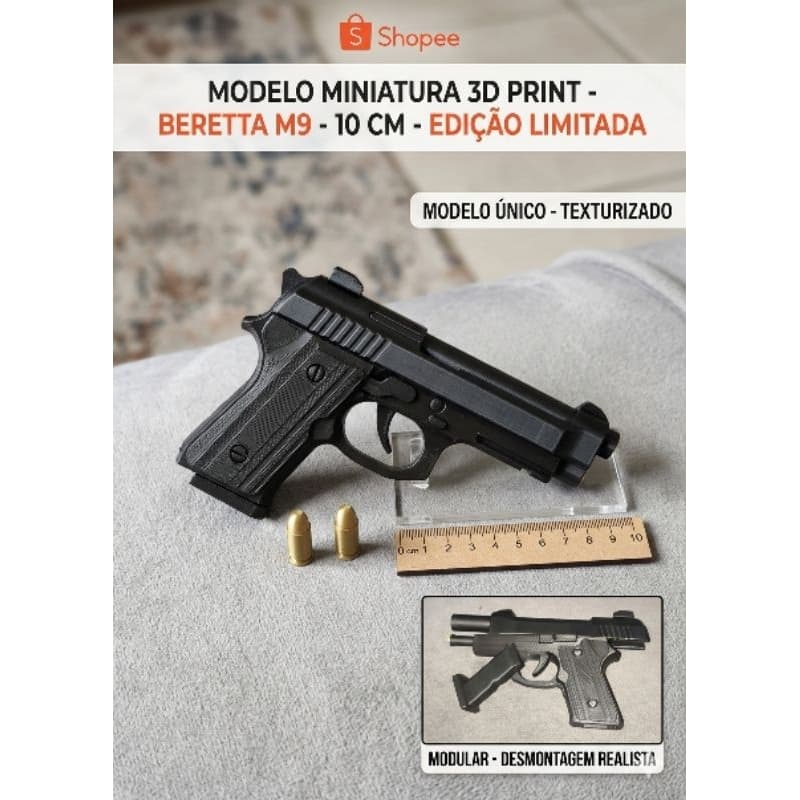 miniatura chaveiro Beretta Personalizado 10 cm, articulada, edição limitada, artigo militar, item geek, colecionavel