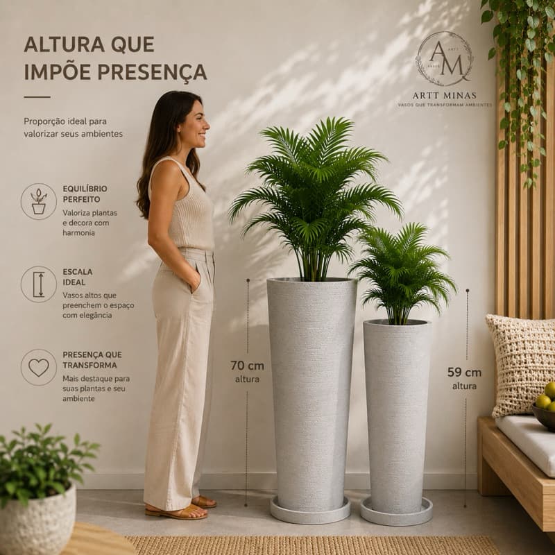 Kit 2 Vasos Modernos para Decoração de Interiores e Exteriores 70cm resistente alto