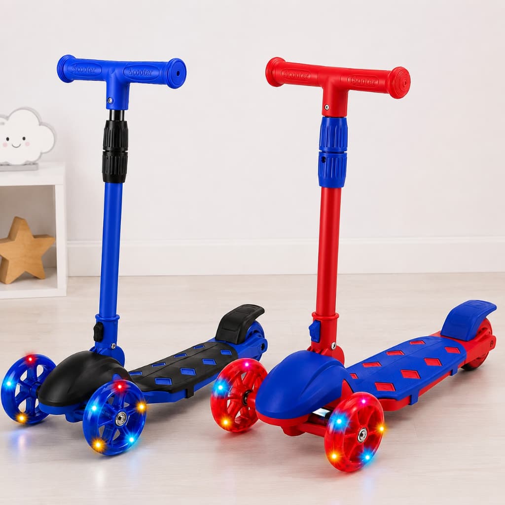 Patinete Infantil 3 Rodas com Luzes LED – Azul ou Vermelho