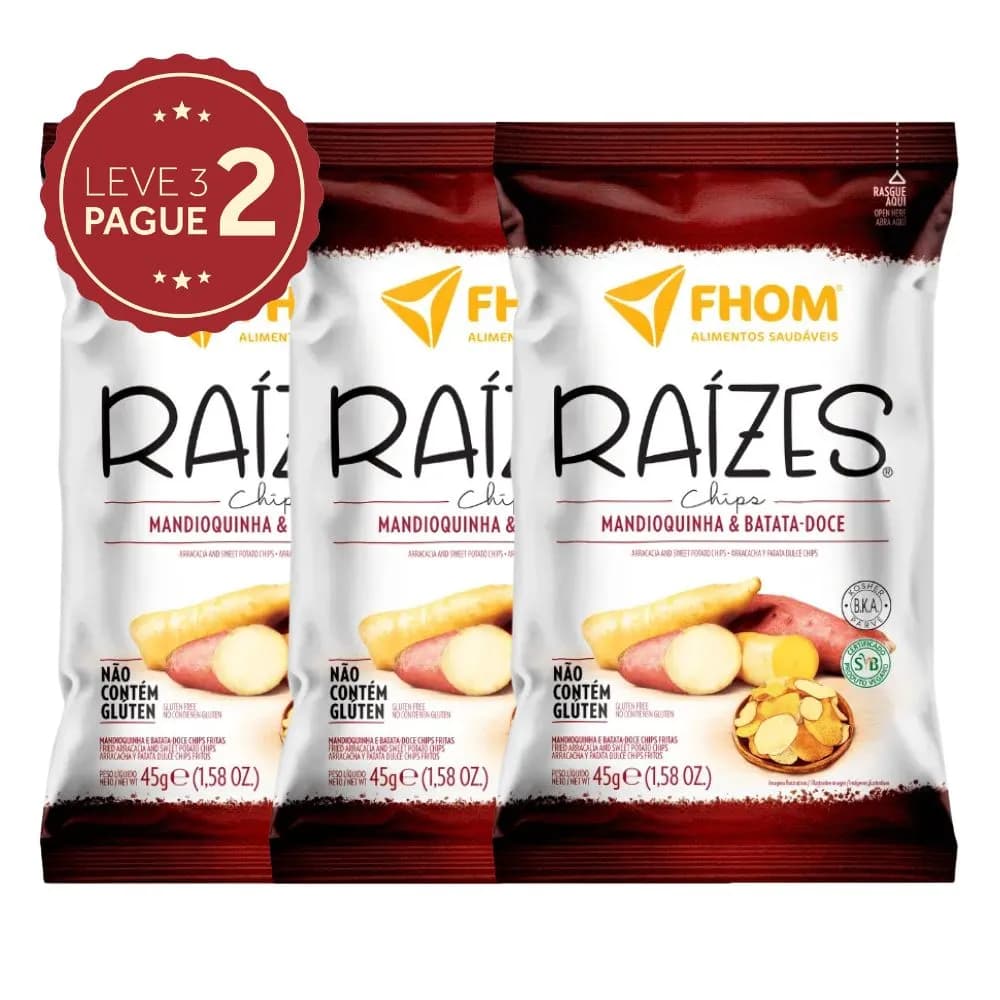 Raízes Chips de Mandioquinha & Batata Doce 45g Leve 3 Pague 2 KIT PRONTO