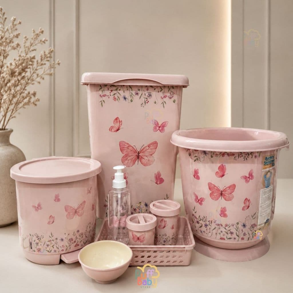 KIT 6 ITENS Banho bebê e Cesto de roupas ursinho completo com kit higiene menino menina