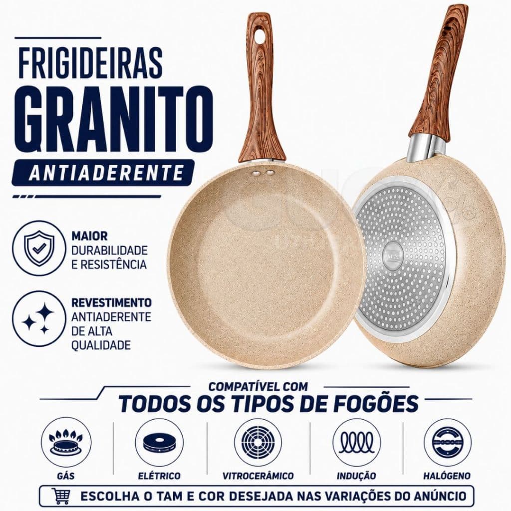 Kit Frigideira Antiaderente Cerâmica Indução Fundo Triplo Premium Não Usa Óleo Não Gruda Frigideira Granito
