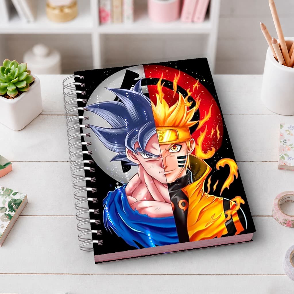 Caderno A5 Goku e naruto | Capa Dura Premium | Wire-O | 80 Folhas | Ideal para Estudos