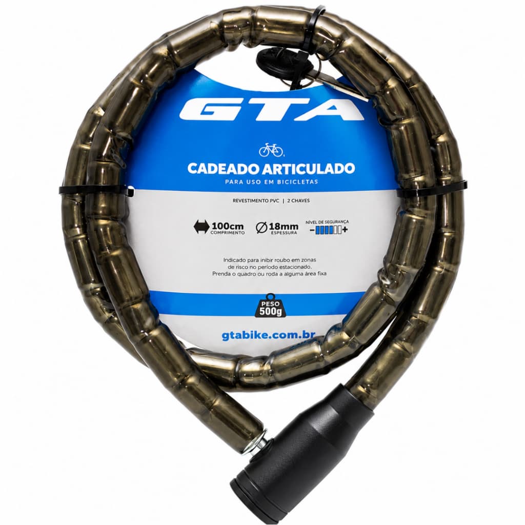 Cadeado Articulado Aço 18x1000mm para Bicicleta Moto GTA 1 com 2 Chaves Fumê