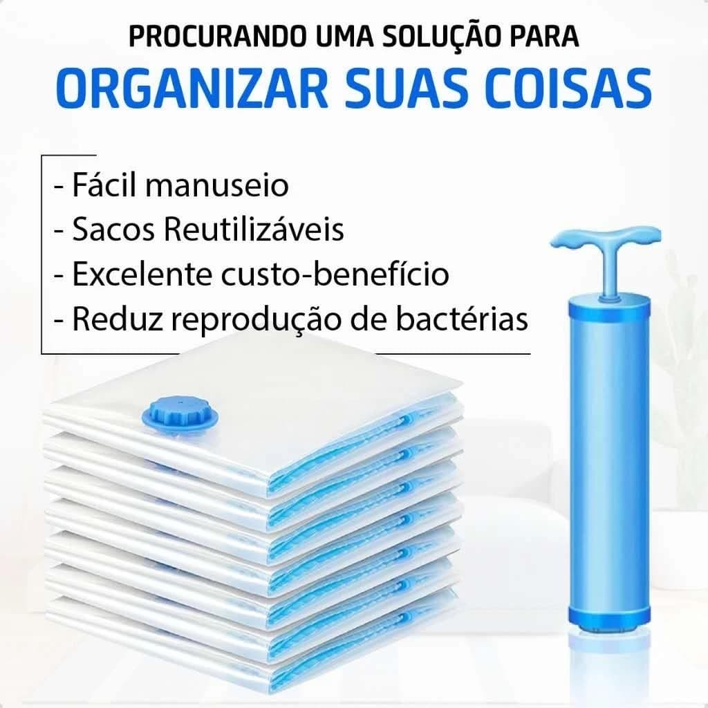 Kit 10 Saco À Vácuo 50X60 Bomba Manual Organização De Roupas Mala Viagem Guarda Roupas