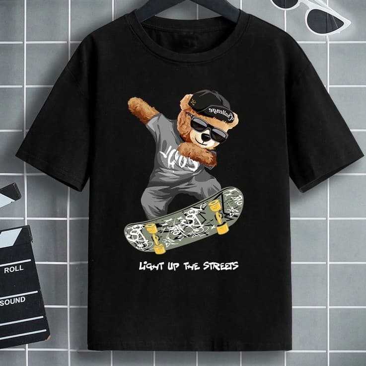 Camiseta Infantil Moderna Skate, Camiseta Adulto Urso skate