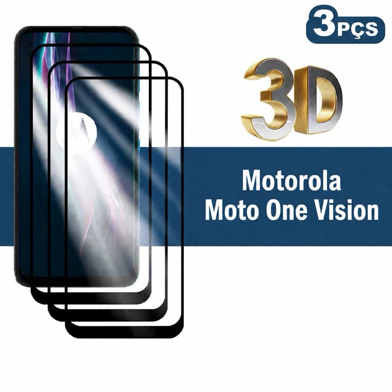Kit 3 Película 3D Motorola Moto One Vision Vidro Temperado Compatível Com Segurança para sua tela