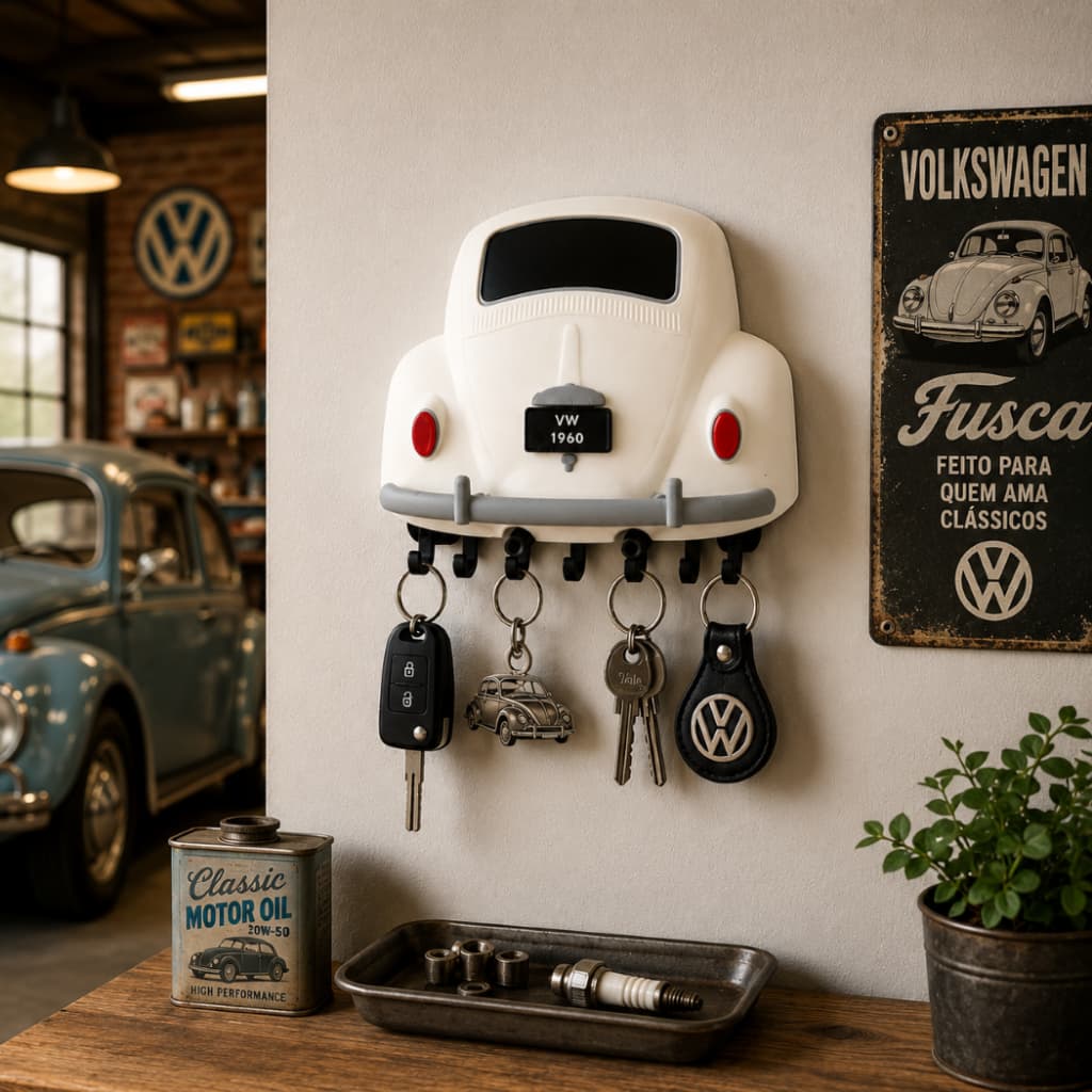 Porta Chaves Fusca Clássico VW 1960 | Organizador de Chaves em Impressão 3D | Decoração para Garagem, Escritório e Casa