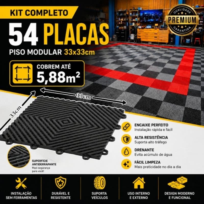 kit 54 placas 33x33cm piso modular automotivo