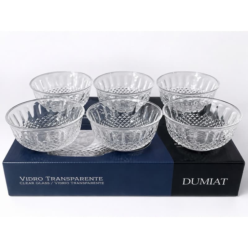 Kit 6 Bowls de Vidro 300ml Dumiat Queen para Sobremesa, Cereais, Frutas e Petiscos