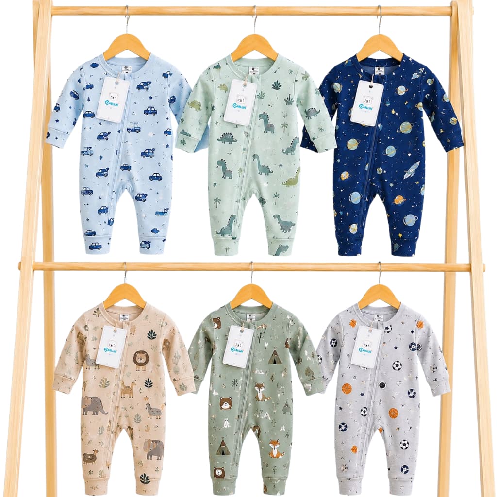 Kit 6 Macacões Bebê Infantil 100% Algodão para Menino Macacão com Zíper Vira Pé masculino