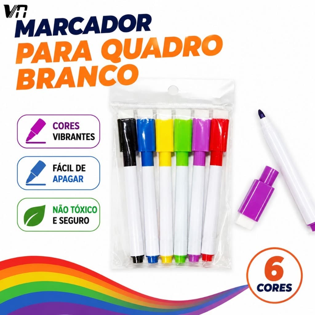 Canetas Para Quadro Branco Com Imã e Apagador Tampa colorida