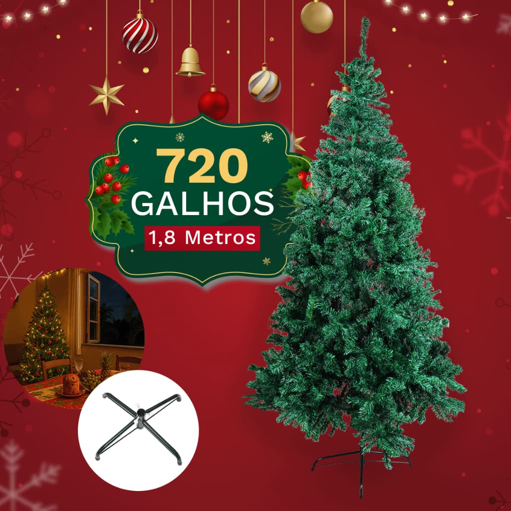 Árvore de Natal Cheia 180cm Pinheiro Verde Premium Luxo 720 Galhos