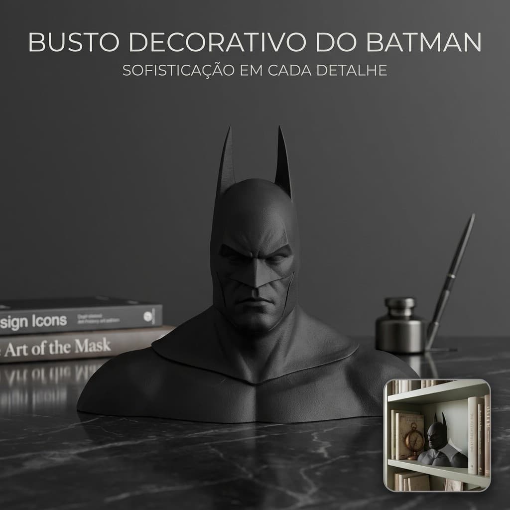 Busto Batman Decorativo em Impressão 3D Premium | Estátua Colecionável DC | Decoração Geek