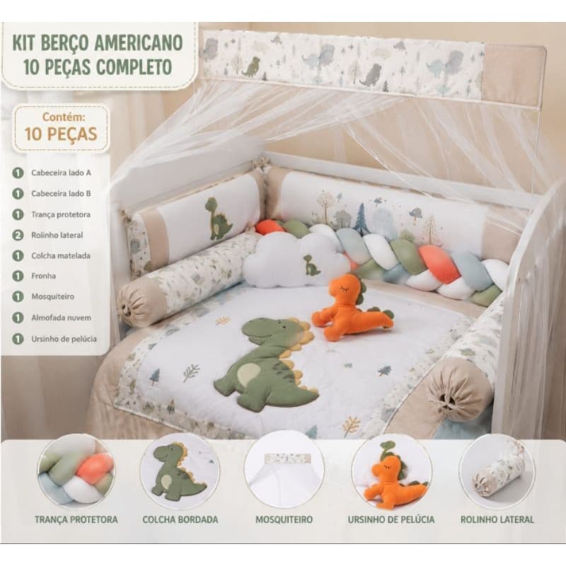 kit berço completo dinossauro