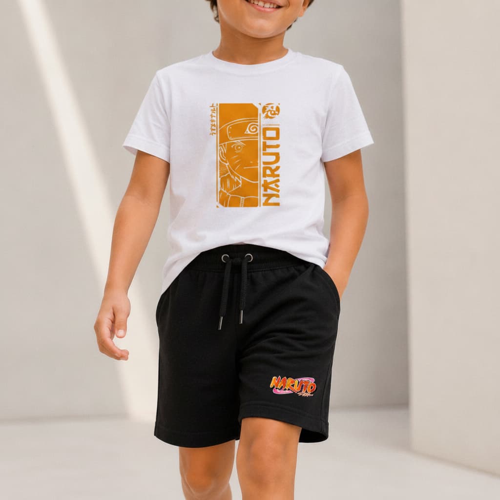 Kit Camisa Camiseta Infantil Naruto Shipudden e Bermuda Moletinho