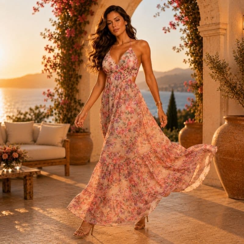 Vestido Longo Feminino Floral Boho Chic Elegante Verão Festa Casamento Resort
