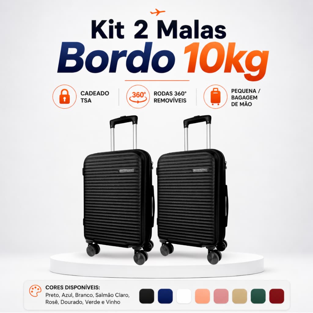 Kit 2 malas 10kg Bordo pequena Cadeado TSA ABS Rodas 360° Removíveis