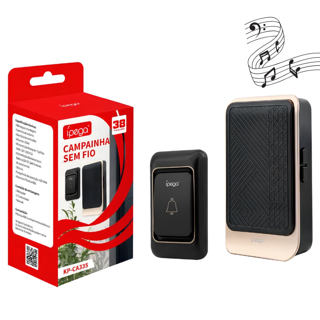 Campainha Sem Fio Para Casa À Prova D'Água 150 Metros 38 Toques Melodias LED Bivolt 127/220V