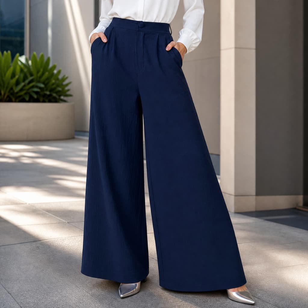 Calça Pantalona Feminina Wide Leg Cintura Alta em Duna P ao GG Para Trabalho Passeio e Eventos