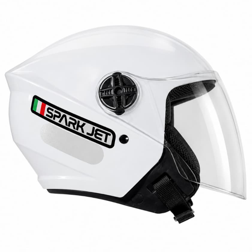 CAPACETE MOTO ABERTO EBF SPARK JET ORIGINAL BRANCO BRILHO CLASSICO BLADE MOTOBOY + VISEIRA CRISTAL + CHAVEIRO TOP