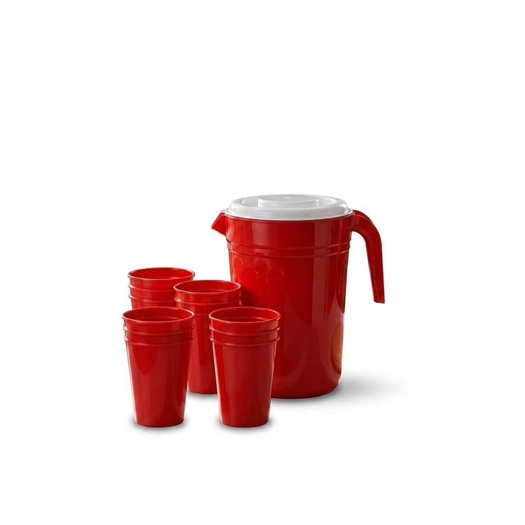 Jarra 2 Litros com Tampa + 5 Copos Plástico Resistente BPA Free