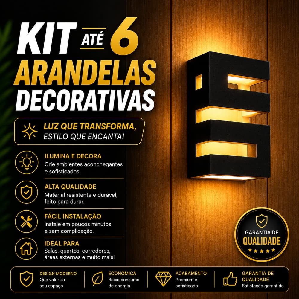 Kit 6 Arandelas Preta ou Branca Luminária Externa Interna 2 Focos + Kit de Instalação