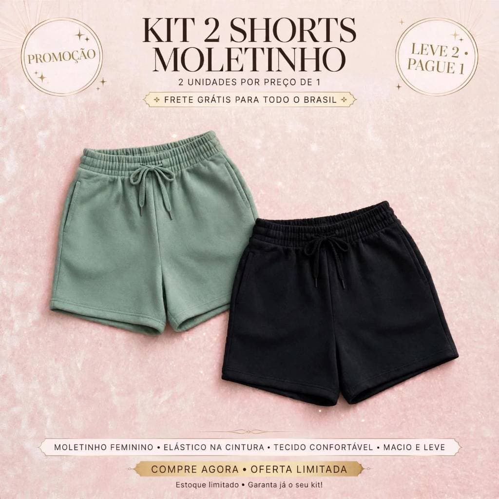 Kit 2 Shorts Feminino Moletom com Bolso Lateral Leve e Confortável