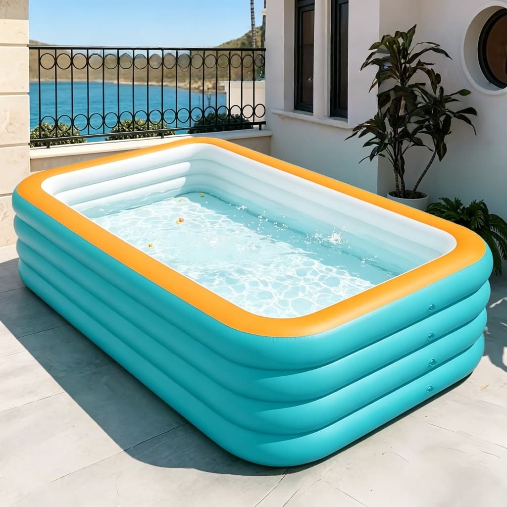Piscina inflável azul de PVC, grande capacidade, portátil e dobrável – reforçada para áreas internas e externas.