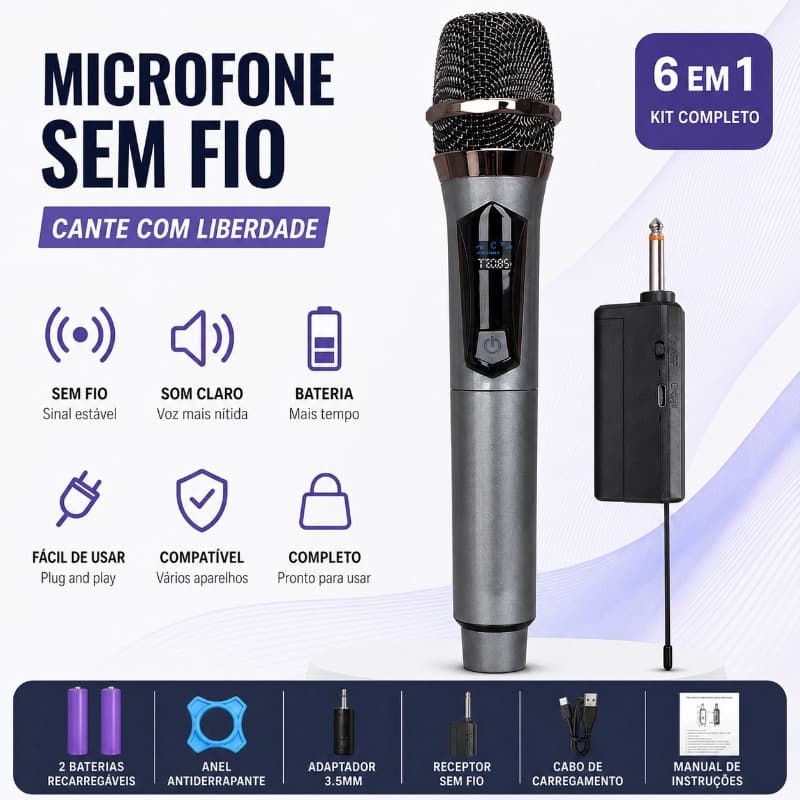 Microfones Sem Fio Uhf Duplo Profissional Digital Recarregável-Versão Aprimorada-HY-109