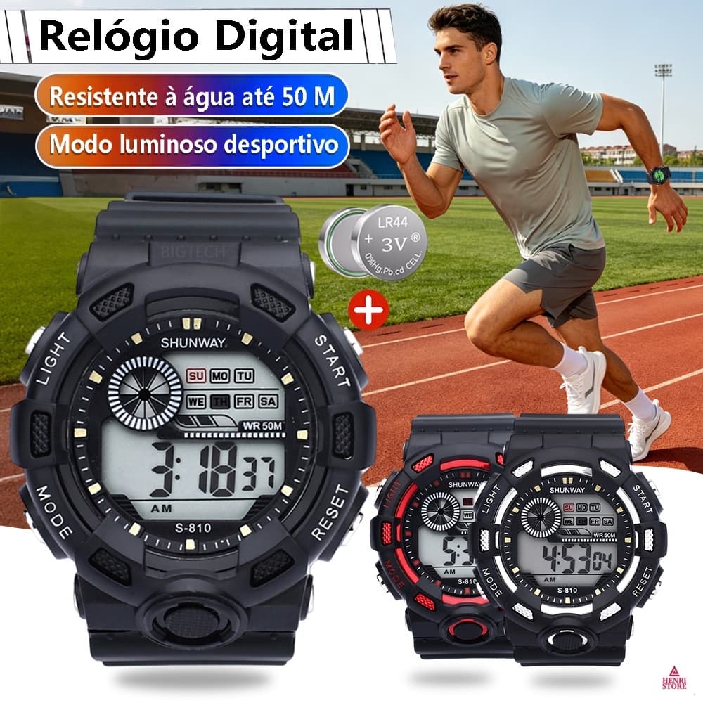 Relógio Masculino Digital Militar Esportivo Resistente À Água Cronômetro LED Pulseira De Silicone