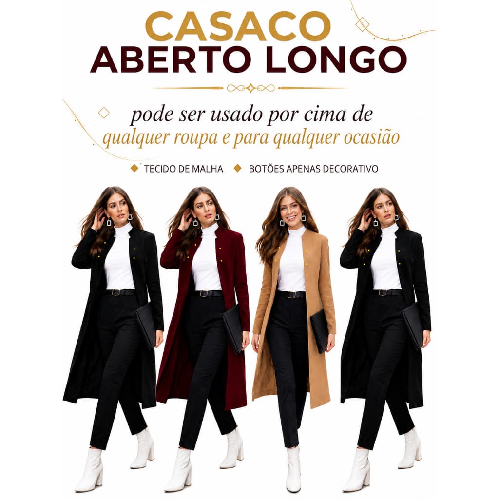 Sobretudo Feminino Cardigã Casaco Comprido Bolero Longo aberto Social Blaser Moda Evangélica Estilo Blusão