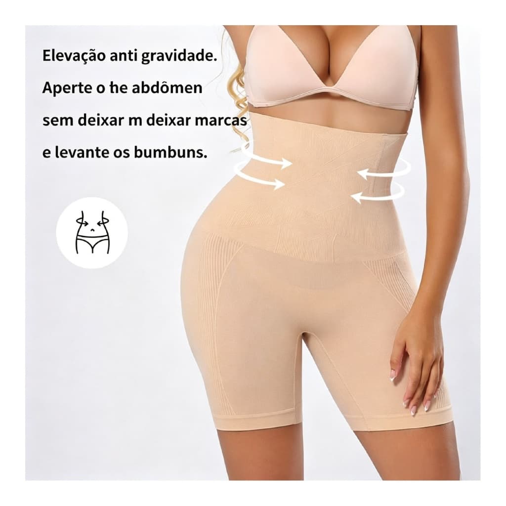 Short Cinta Modelador Plus Alta Compressão Barbatanas Não Enrola Zero Transparência Levanta Empina Peluciada Translúcida