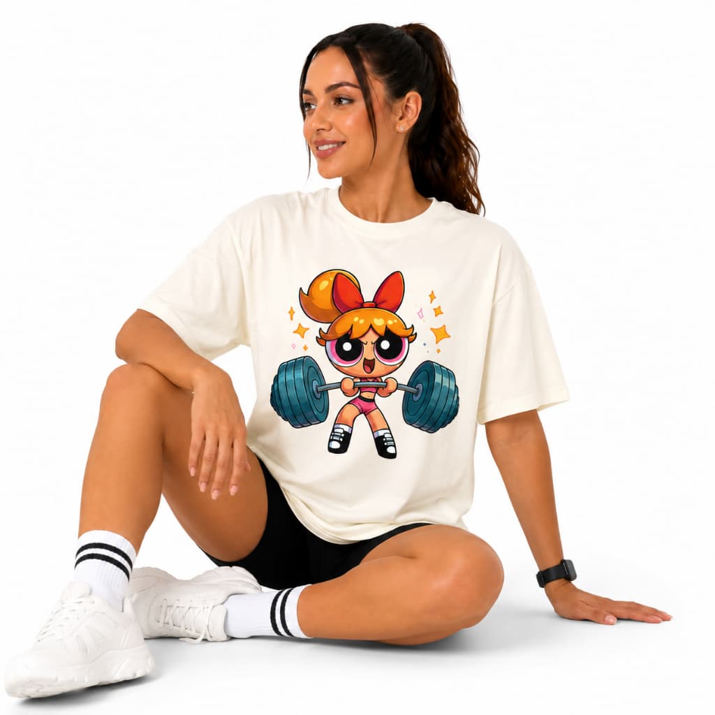 Camiseta Tshirt Feminina Super Poderosas Oversized Roupas Para Academia Look de Treino Blusa 100% Algodão Na Promoção