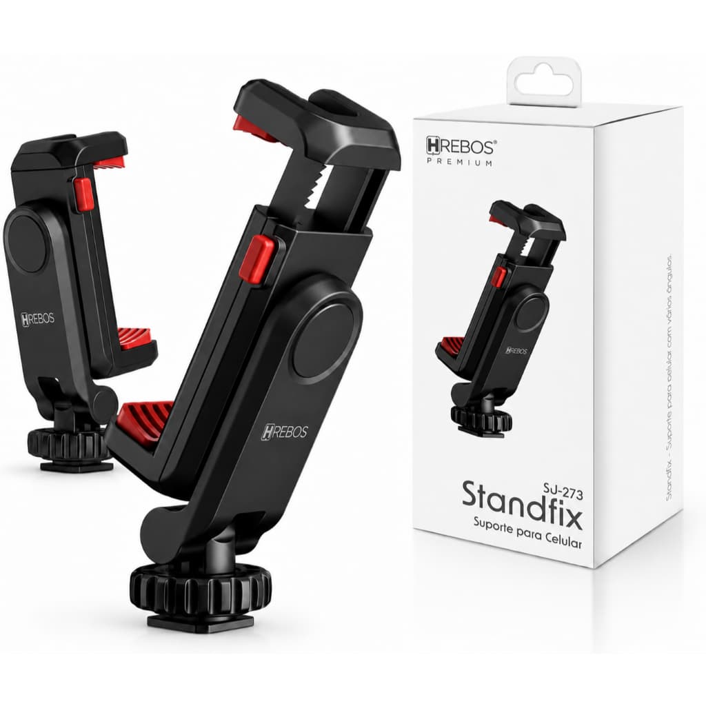 Suporte Celular Hrebos Standfix SU-273 Ajustável Universal para Tripé Mesa Gravação e Live