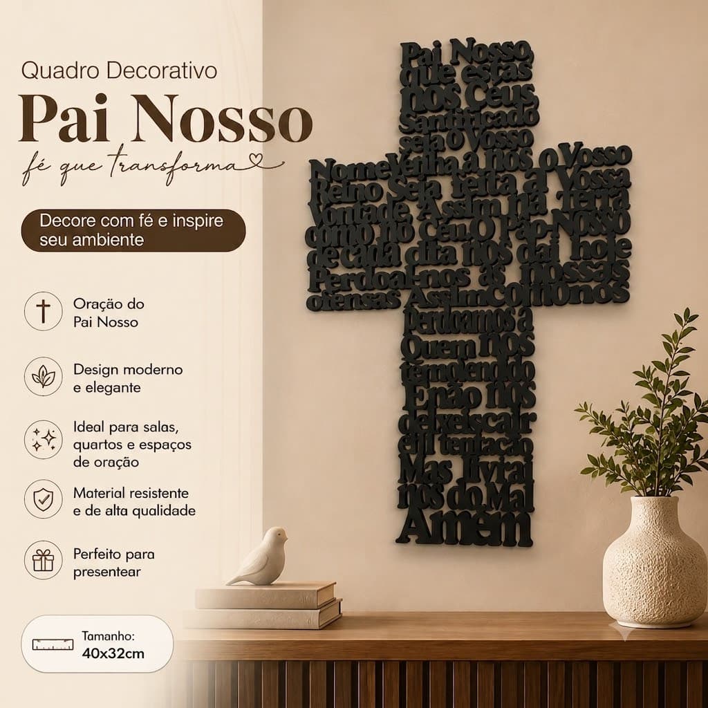 Quadro Oração Pai Nosso Decorativo Cruz Parede Sala Igreja Presente Cristão