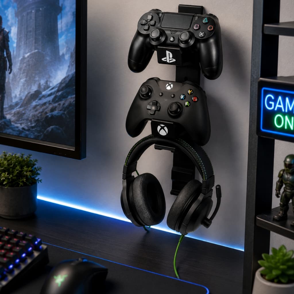 Suporte De Parede Para 2 Controles Compatível Com Xbox One, Ps3, Ps4, Ps5, Dualsense, Vertical, Mesa E Parede
