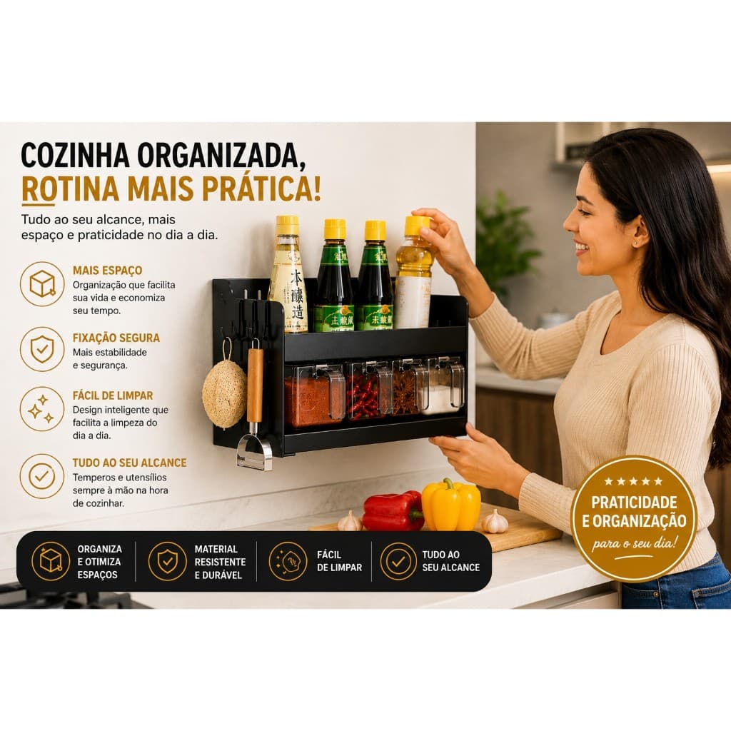 Organizador de Parede suspenso Multiuso porta Temperos Condimentos e Utensílios