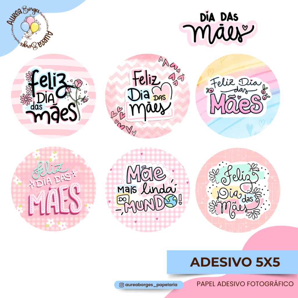 Adesivo Dia das Maes 5x5 Redondo para Embalagens Lembrancinha Caixa Enfeite Presente