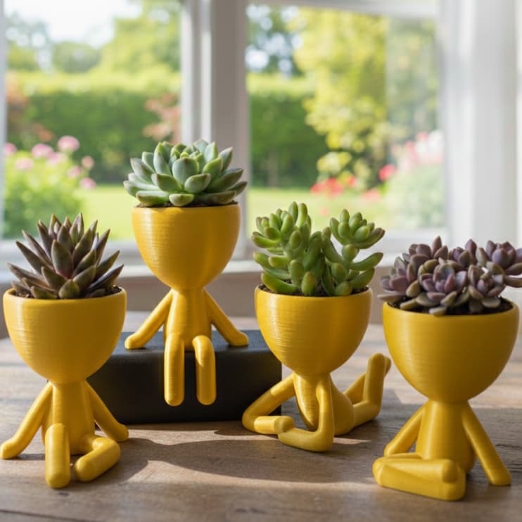 Kit 4 Vasos Decorativos Robert Plant Boneco Minimalista Para Suculentas e Cactos