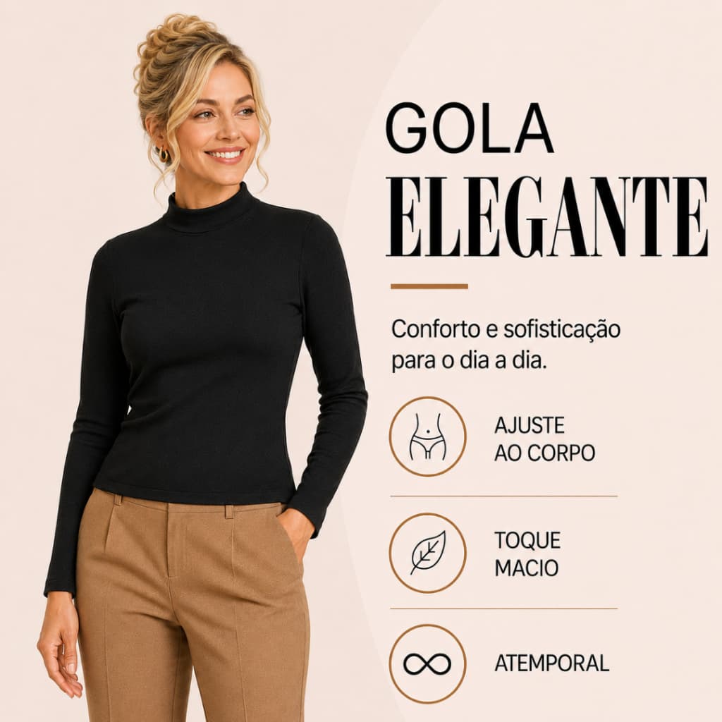 Blusa Feminina Básica Casual em Lanzinha com Manga Longa e Gola