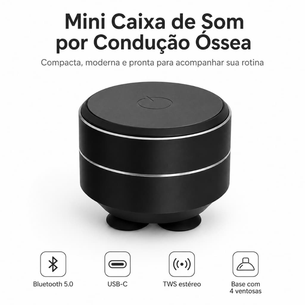 Mini Caixa de Som Bluetooth RS-02 | Alto Falante Portátil com Condução Óssea, Som Potente, TWS e USB-C