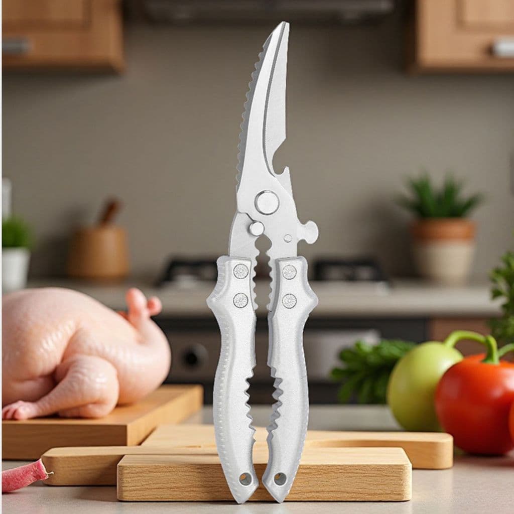 Tesoura Profissional De Cozinha Inox Para Frango Carnes Corta Ossos Com Trava De Segurança