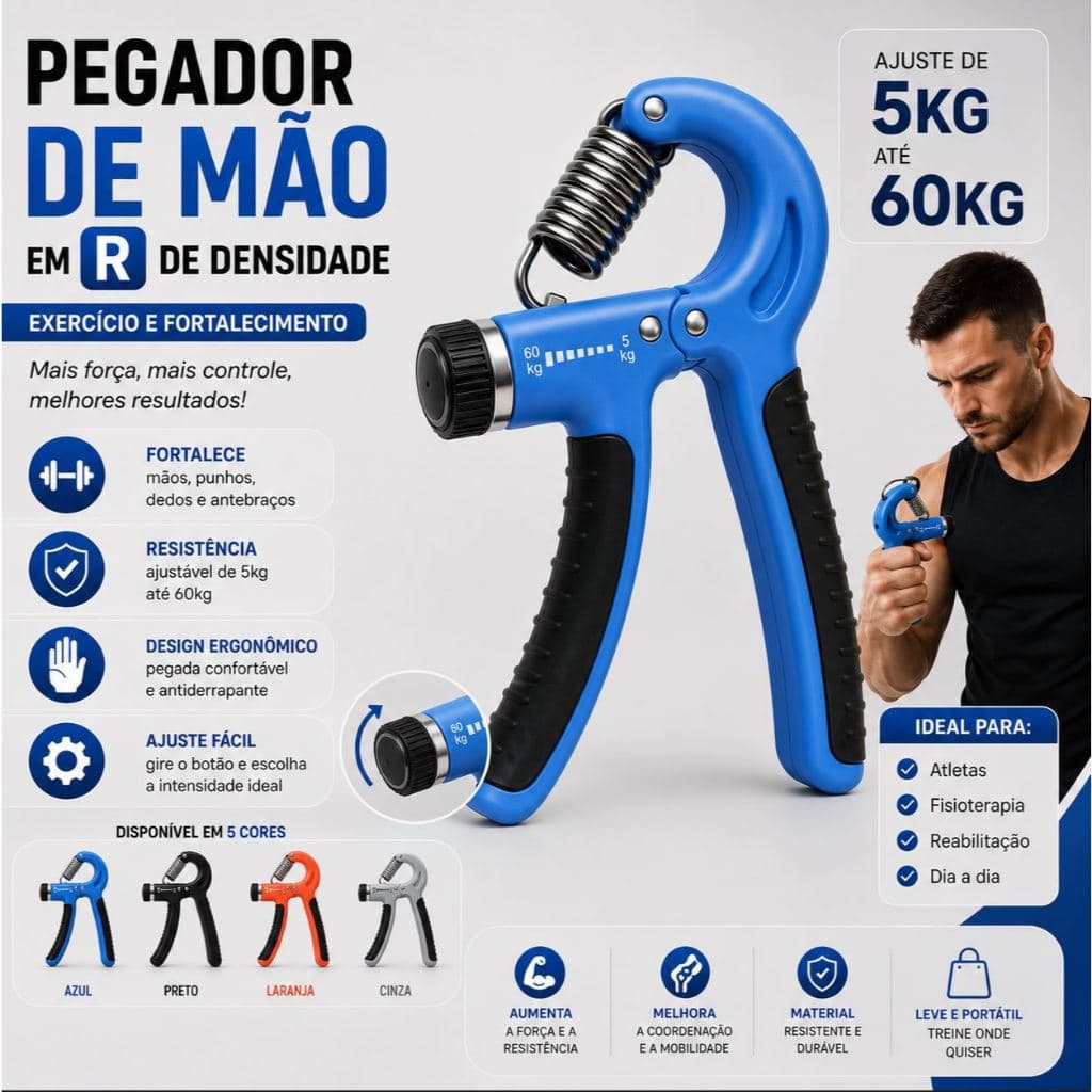 Pegador de Mão Profissional 5kg a 60kg Hand Grip Ajustável Fortalecimento Muscular Academia