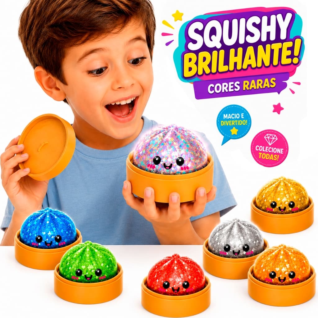 Caixa Surpresa Glitter Dumpling Squishy Antiestresse Paozinho Chines Macio Anti Estresse