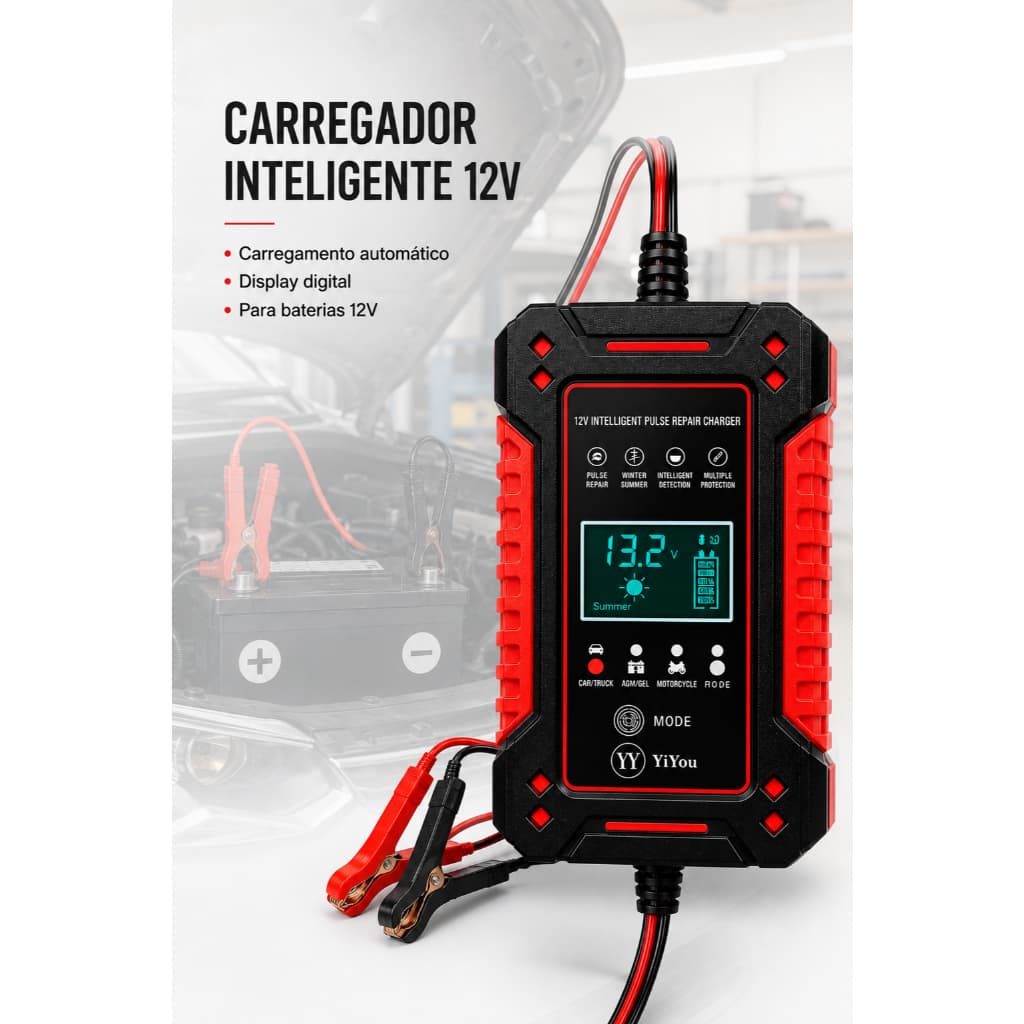Carregador De Bateria 12v Portátil Auxiliar Partida Veicular Amper Carregador de tomada Bateria Partida Motor Carro Auto