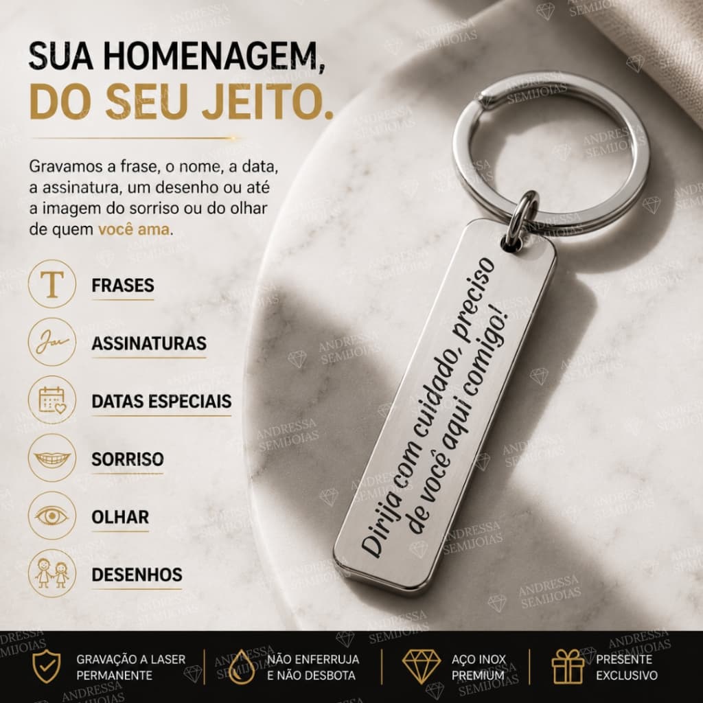 Chaveiro Slim em Aço Inox Personalizado com Gravação a Laser Dia dos Pais