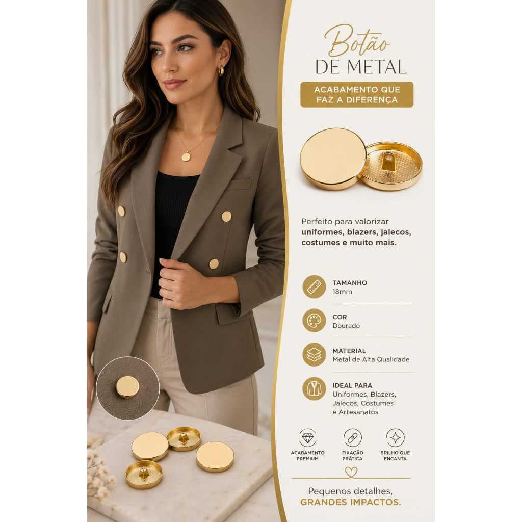 Botão para Roupa Metal ou Plástico | Botão Dourado para Blazer, Jaleco, Uniforme, Costura e Artesanato